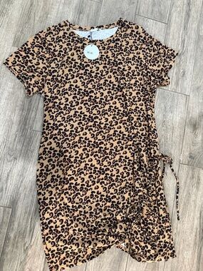 NWT Sugar + Lips Lea Jersey Knit Ruched Leopard Print Curve Dress
